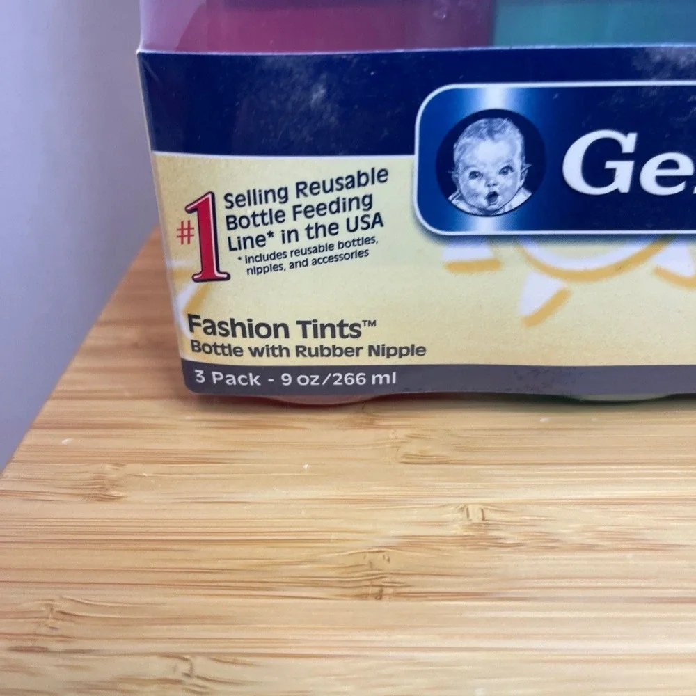 VTG Gerber HEAD UP Fashion Tints Bottle Rubber Nipple 9 Oz Blue Orange Green New
